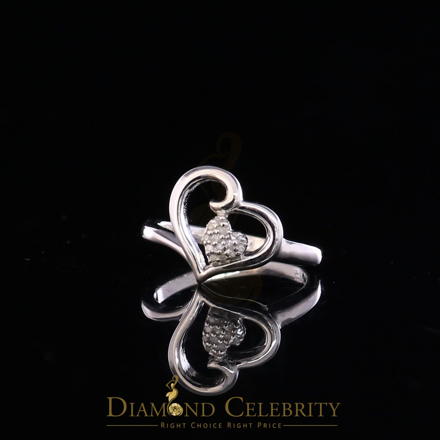 DiamondCelebritees 0.07 CT Real Diamond Womens Sterling Silver White Engagement Heart Ring Size 7