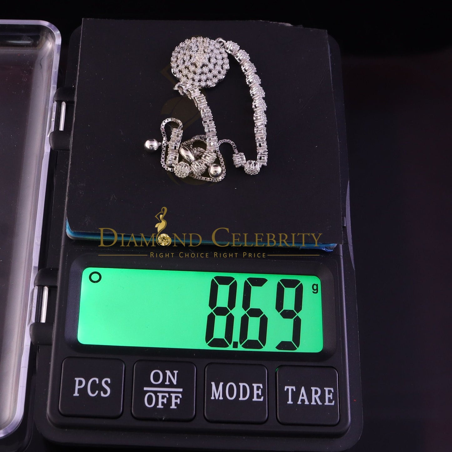 Diamondcelebritees White Sterling Silver Flower Shape Bracelet Cubic Zirconia Adjustable SZ 7 Inch