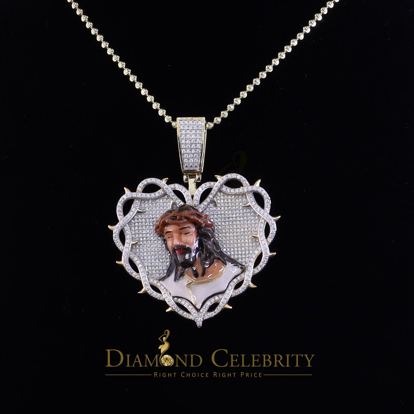 Diamondcelebritees Jesus 925 Silver 2.00ct Moissanite Yellow 1.60inches Jesus Love Charm Pendant