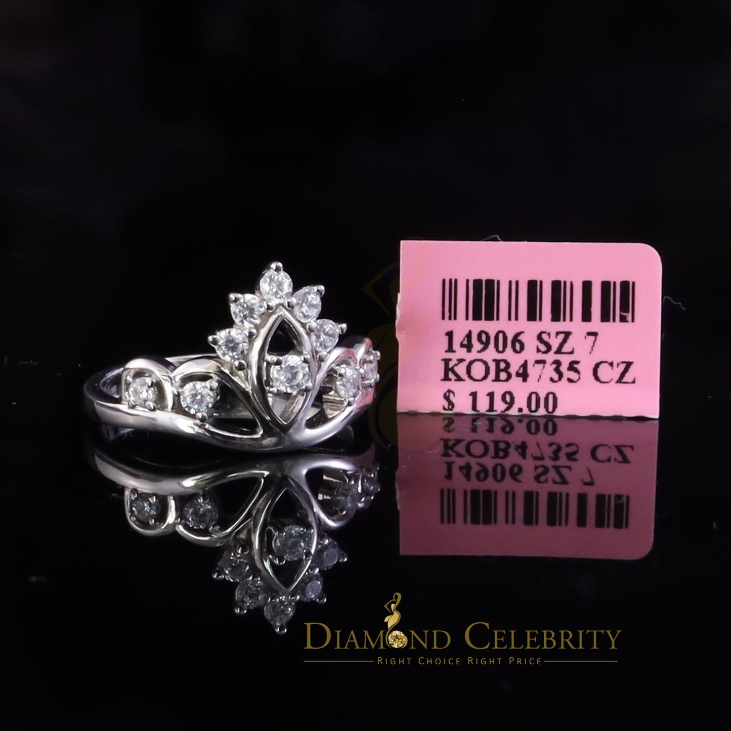 DiamondCelebritees Diamond Celebrity Womens 0.60ct Cubic Zirconia White Silver Crown Set Ring SZ 8