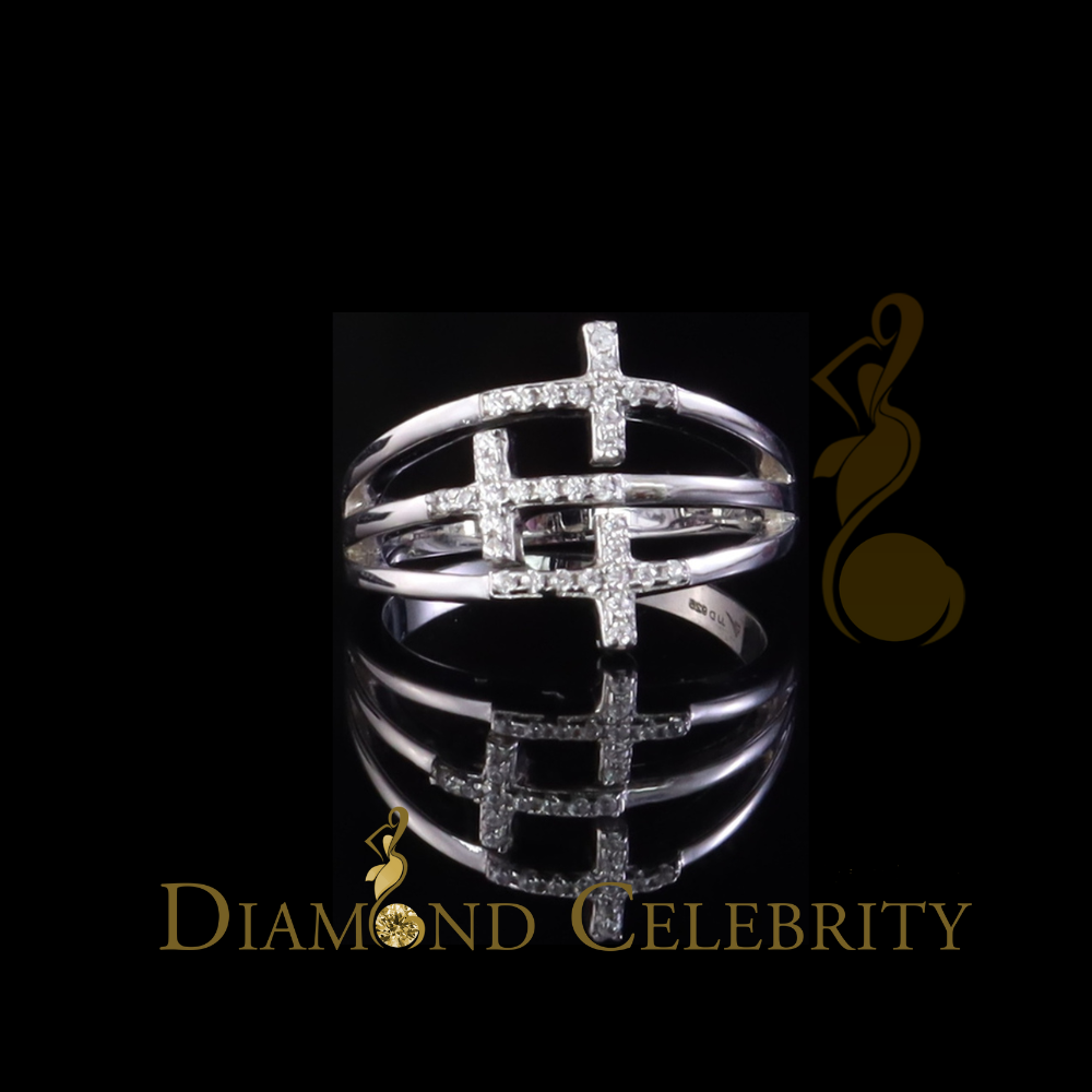 DiamondCelebritees 925 Sterling White Silver 0.22ct Cubic Zirconia Cross Shape Womens Ring Size 6