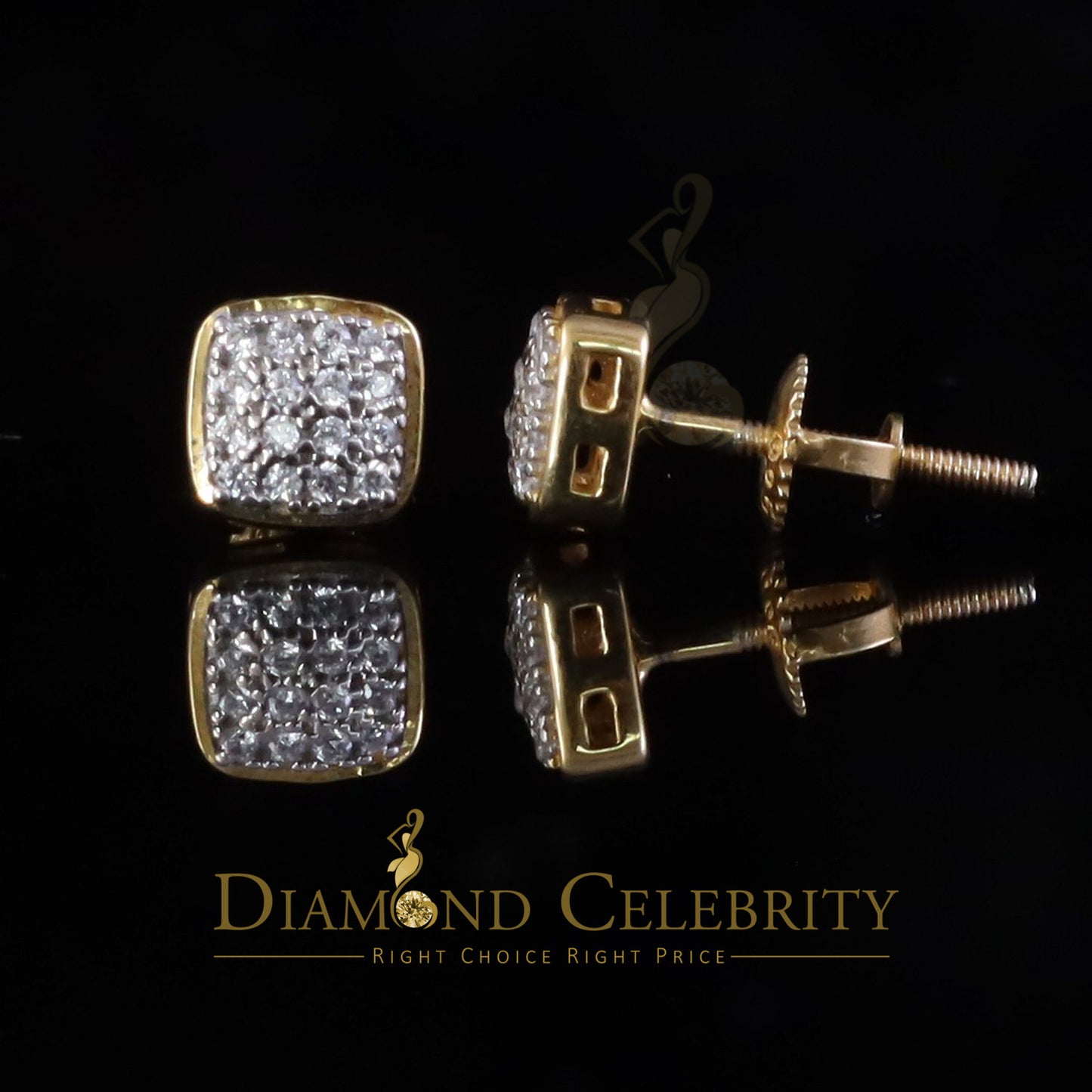 DiamondCelebritees Hip Hop 0.32ct Cubic Zirconia Yellow 925 Silver Screw Back Square Women Earrings