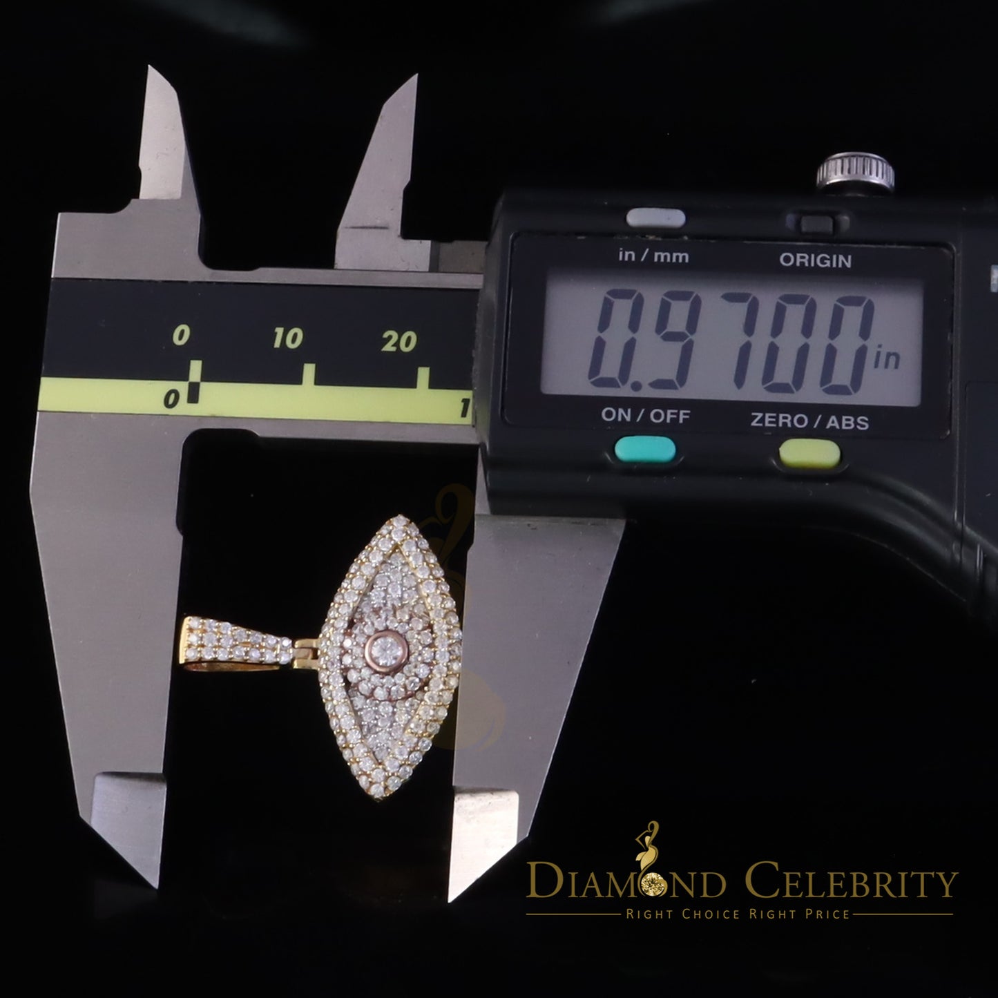 Diamondcelebritees New 2CT VVS D Moissanite Yellow Silver Charm Evil Eye 1 Inch Pendant Men & Women