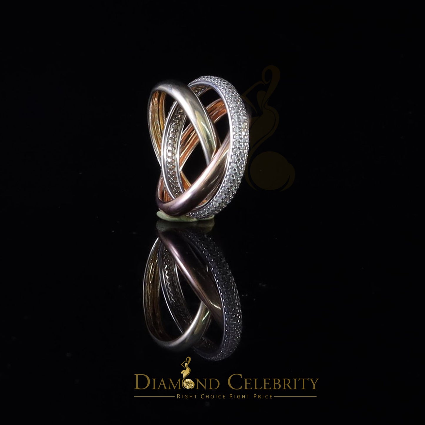 DiamondCelebritees 925 Silver And Cubic Zirconia White Round Shape With Women'sTrinity Ring Size 8