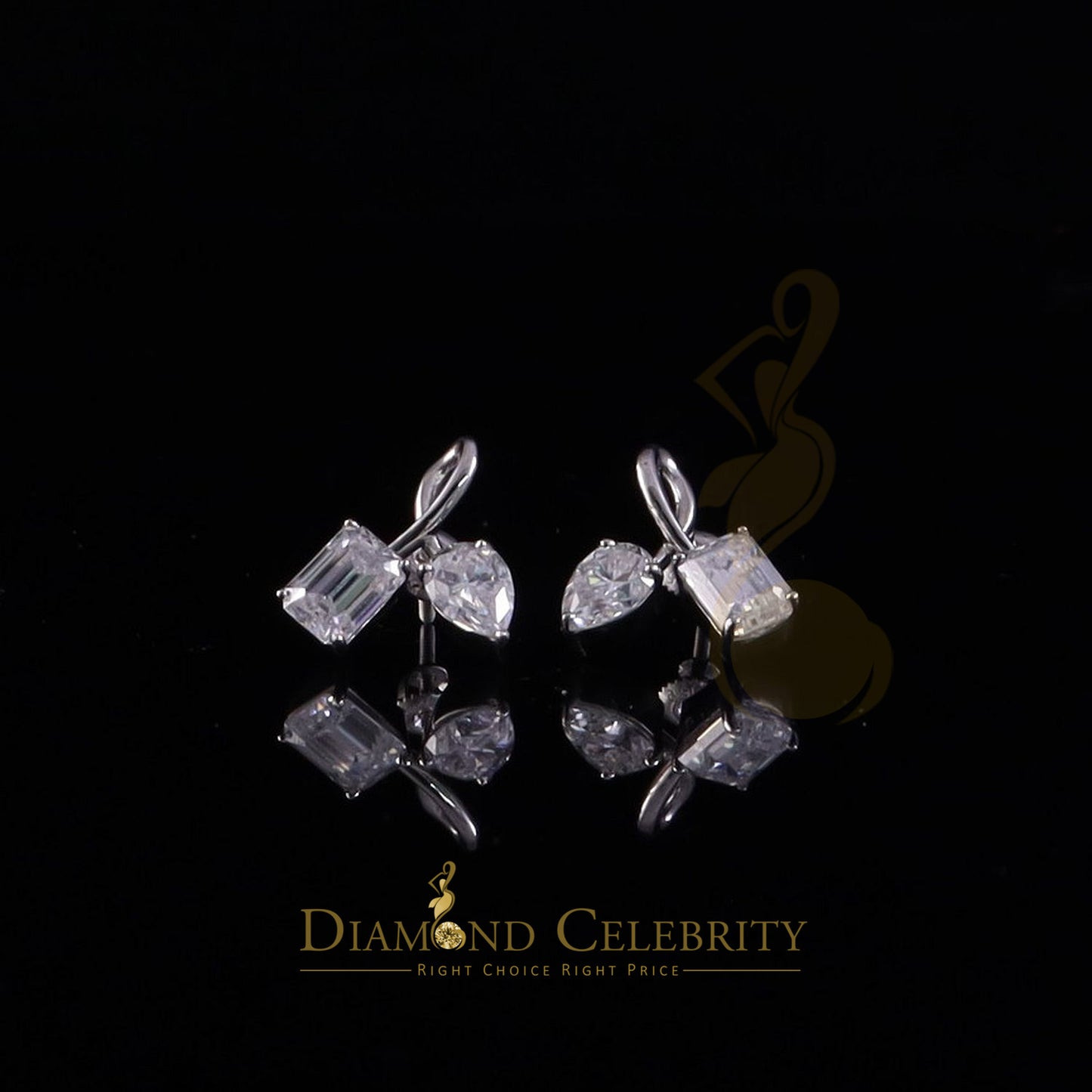 Diamondcelebritees Men's/Women's 925Silver White 3.50ct VVS D Moissanite Pear Emerald Stud Earrings