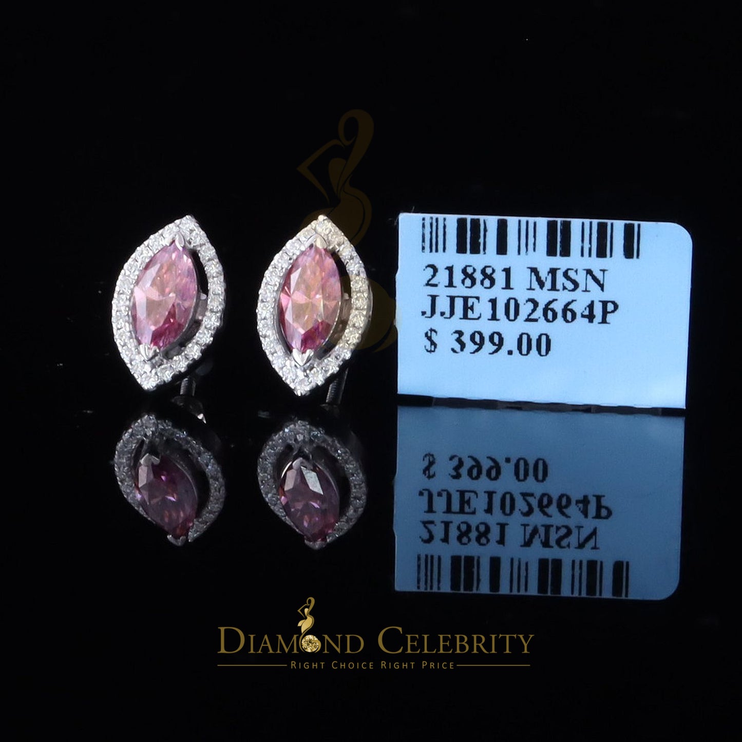 Diamondcelebritees 1.25CT VVS 'D' Pink Moissanite Men's/Women 925 White Silver Stud Earrings