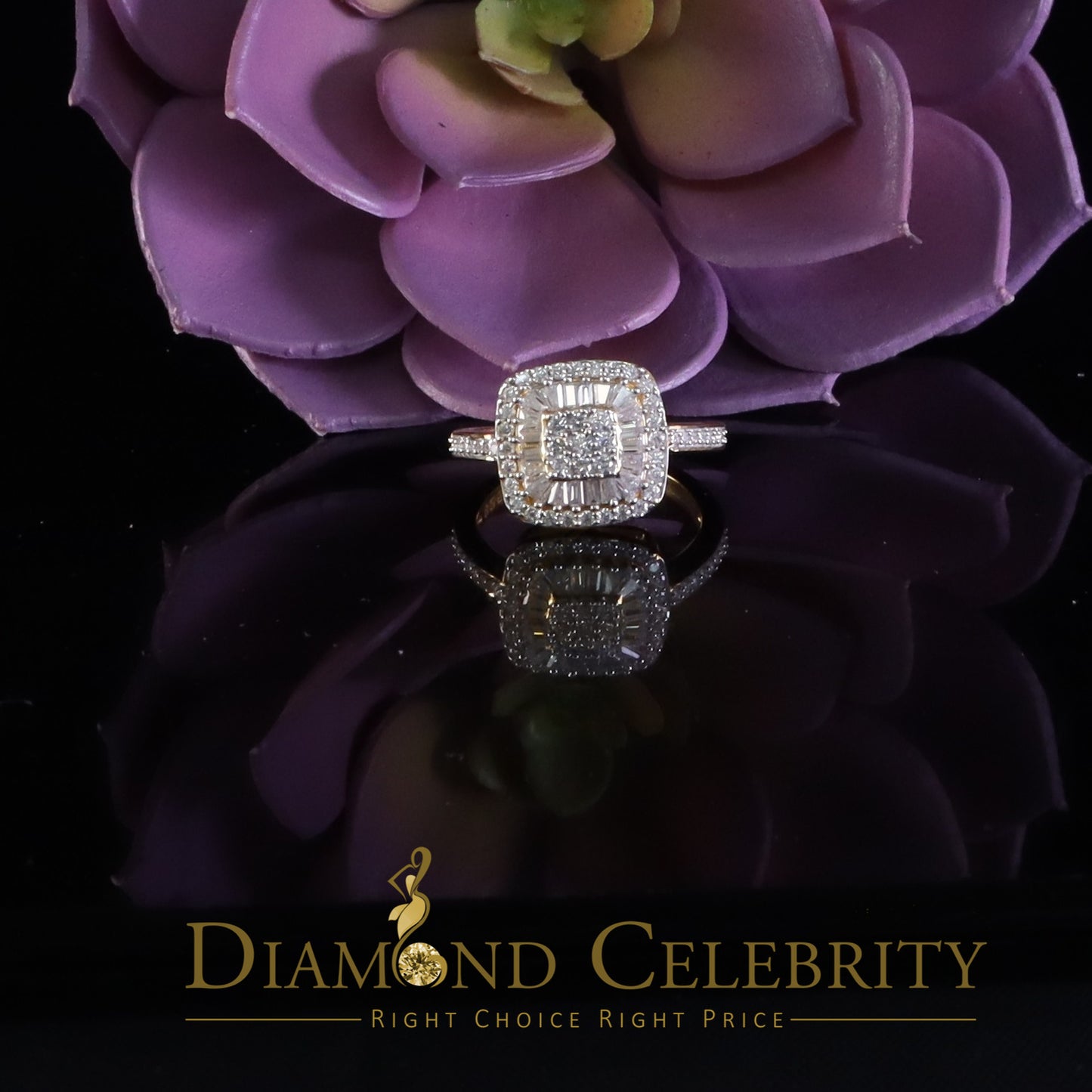 DiamondCelebritees Womens 925 Sterling Yellow Silver 1.00ct VVS 'D' Moissanite Square Rings Size 7