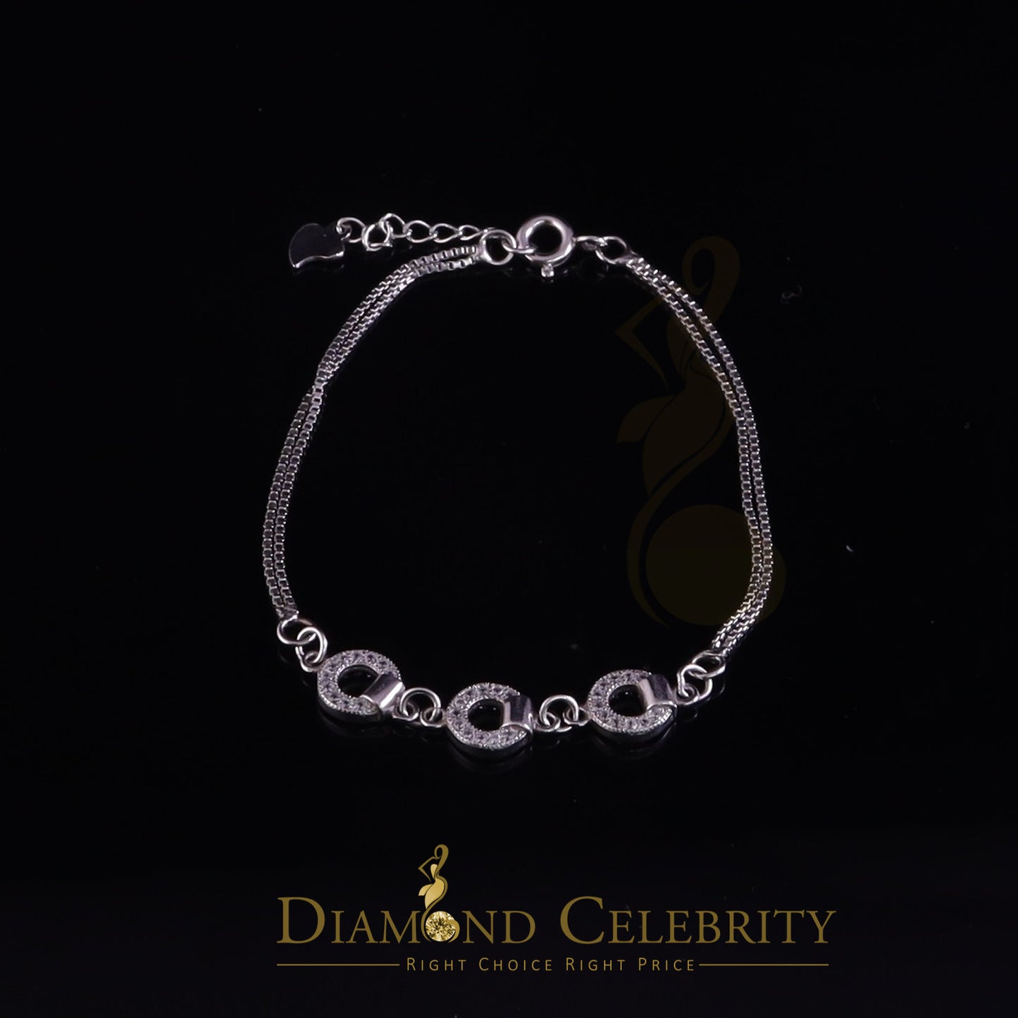 Diamondcelebritees 925 Sterling Silver Ladies Bracelet White with Cubic Zirconia Stone Size 7 Inch