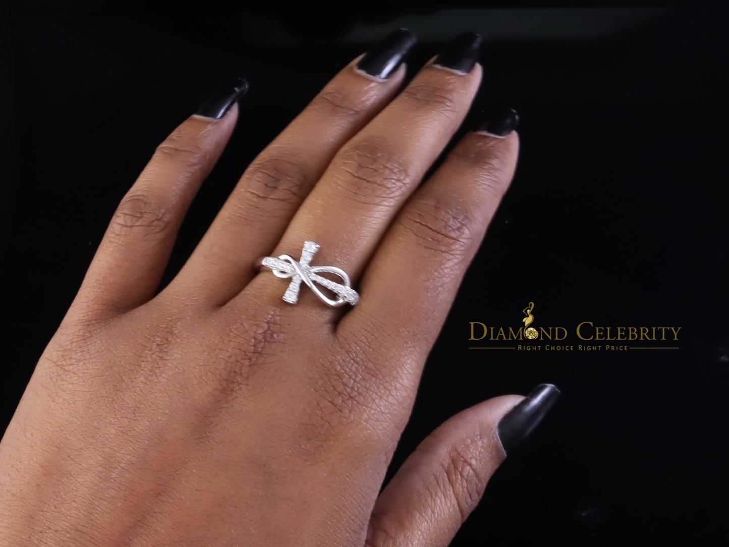 DiamondCelebritees 925 Sterling White Silver 0.20ct Cubic Zirconia Cross Shape Womens Ring Size 7