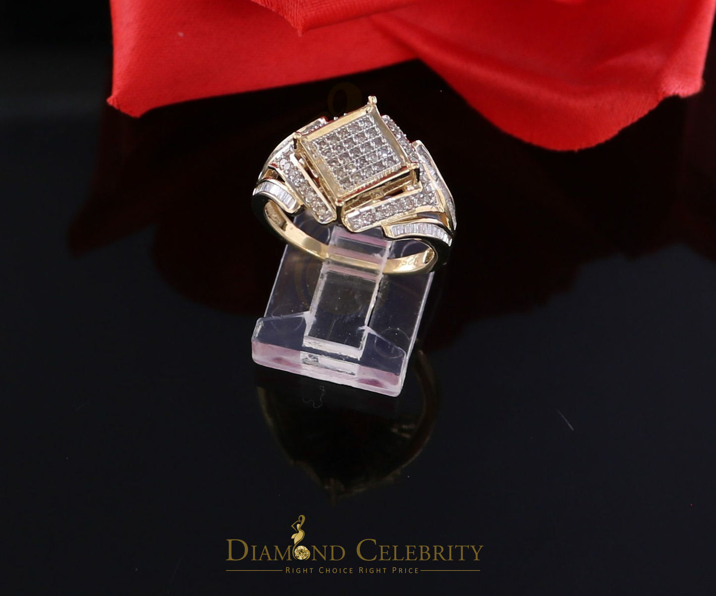 DiamondCelebritees Real 0.66ct Diamond 925 Sterling Silver Yellow Square Womens Engagement Ring SZ7