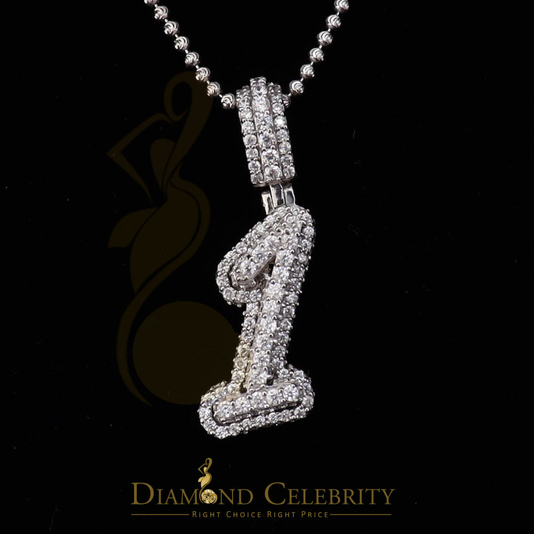 DiamondCelebritees Promise Numeric Number '1' Sterling Silver Pendant White Cubic Zirconia Stone