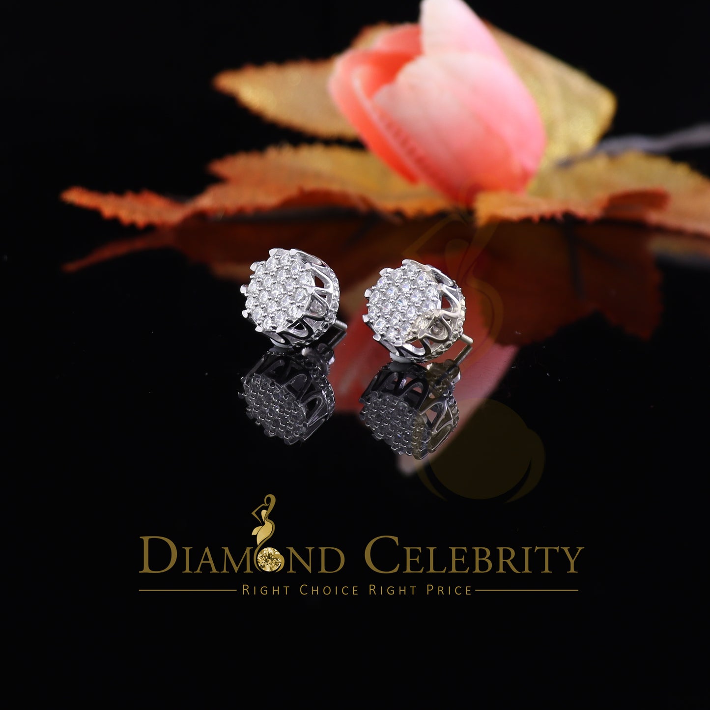 DiamondCelebritees White 925 Sterling Silver 2.04ct Cubic Zirconia Women's & Men's Floral Earrings