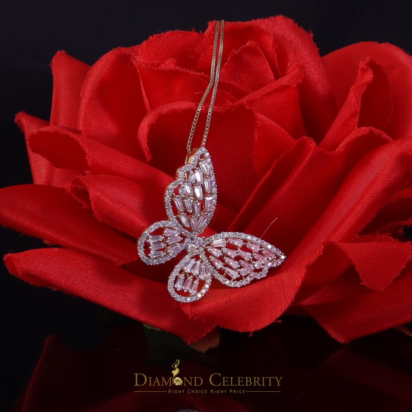 Diamondcelebritees Yellow Men's/Womens 925 Silver1.75ct VVS 'D' Moissanite Butterfly Pendant