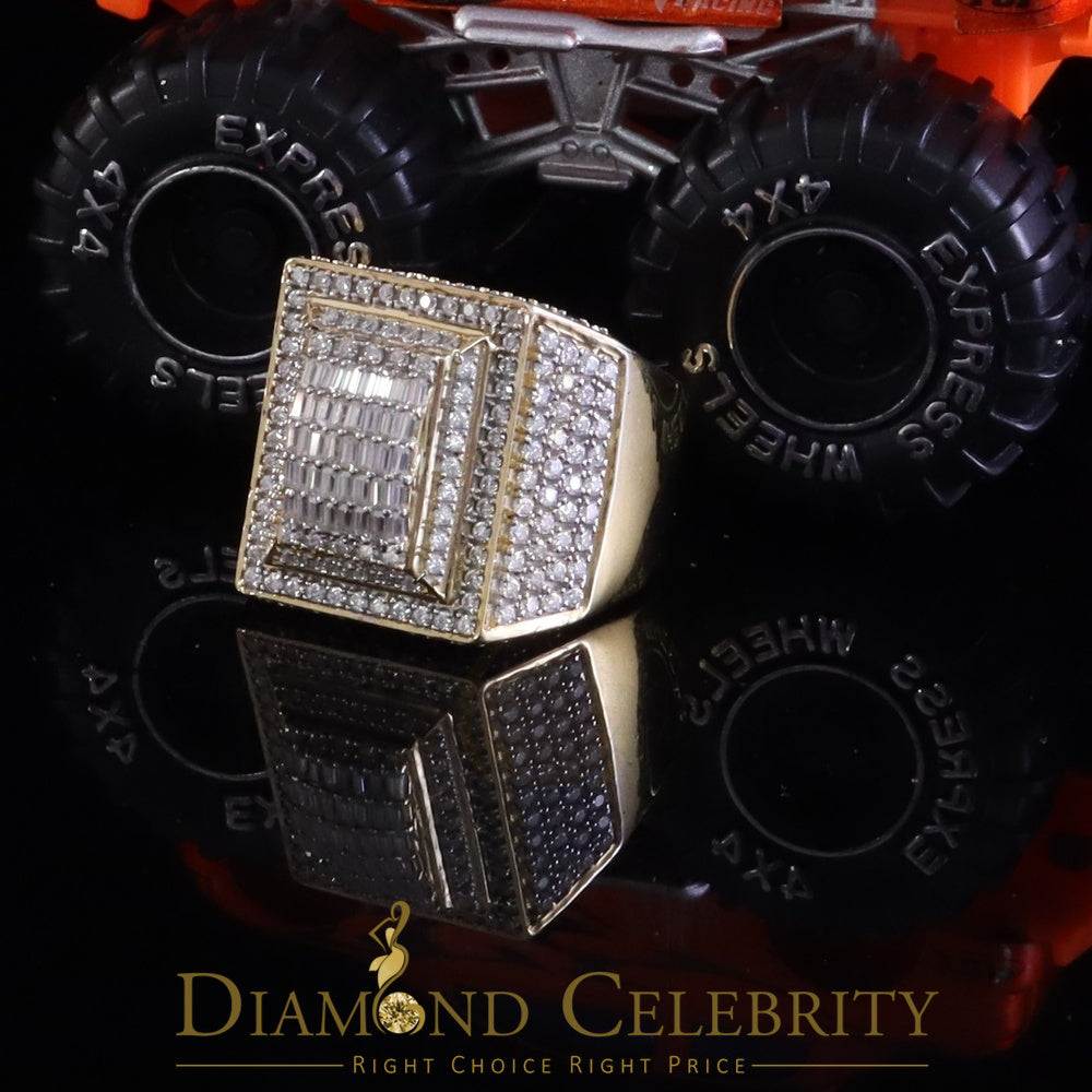 DiamondCelebritees Men's baguette 925 Yellow Silver 4.00ct VVS 'D' Moissanite 3D Square Rings SZ 10