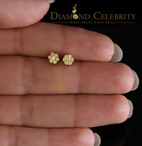 DiamondCelebritees 925 Yellow Silver 0.18ct Cubic Zirconia Women's & Men's Hip Hop Floral Earrings