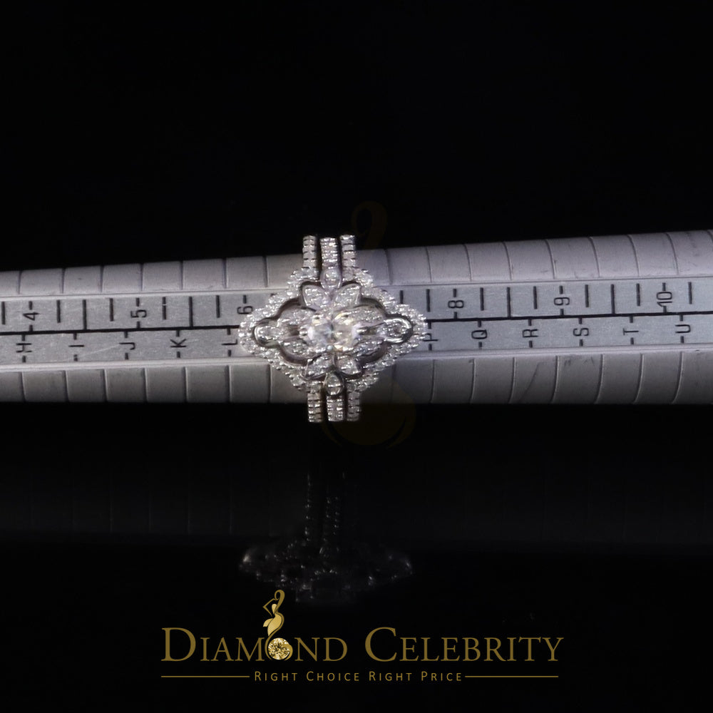 DiamondCelebritees 925 White Silver 2.00ct VVS D Moissanite Fancy Ring W/ Guard in SZ7 for Women