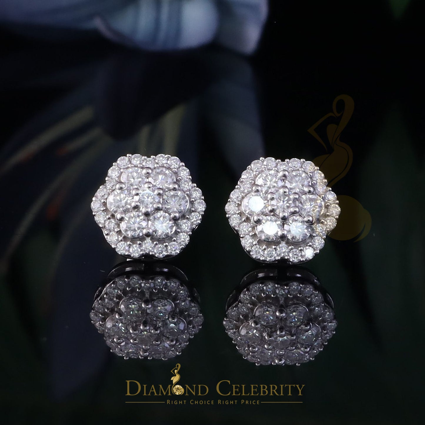 Diamondcelebritees New Women's/Men's 925 Silver White 2.00ct VVS D Moissanite Floral Stud Earrings