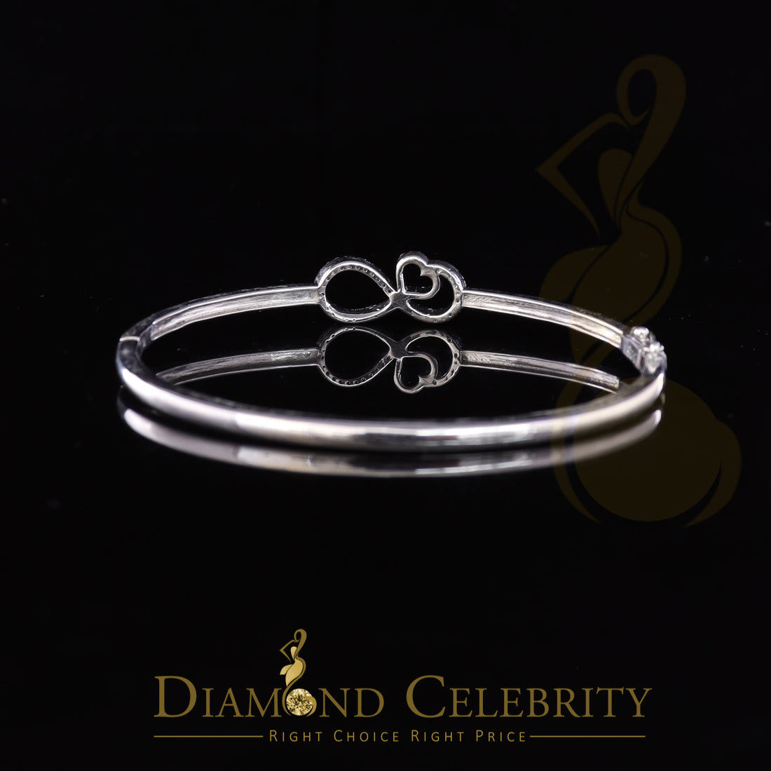 DiamondCelebritees Sterling Silver White Style Heart Bangle 0.50ct Cubic Zirconia SZ 2.49 Inches