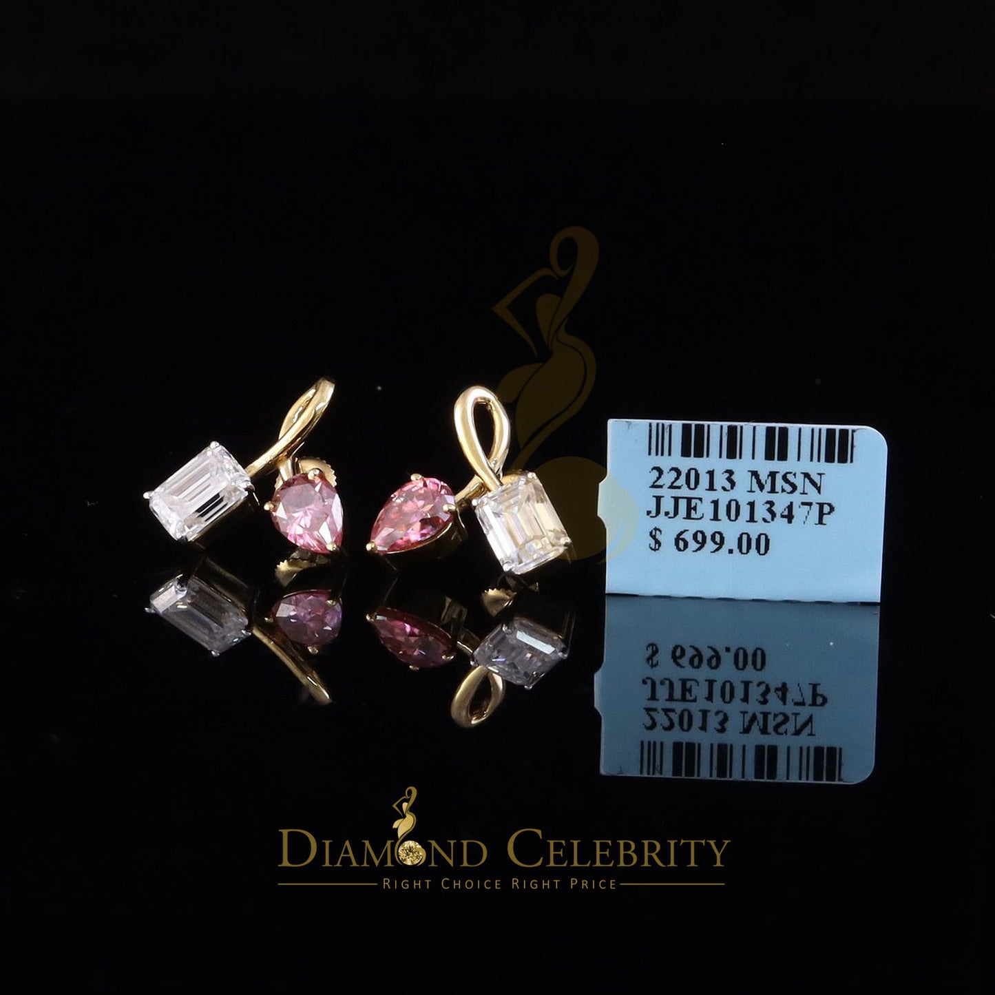 DiamondCelebritees Women's 925 Silver Yellow 3.50ct VVS D Pink Moissanite Toi et Moi Stud Earrings