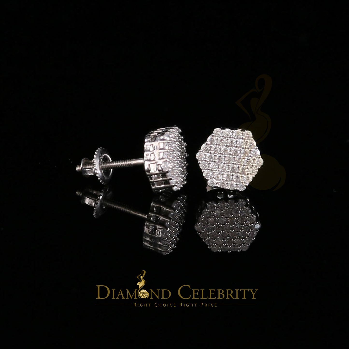 DiamondCelebritees 925 White Silver 0.74ct Screw Back Hip Hop Cubic Zirconia Women Hexagon Earrings