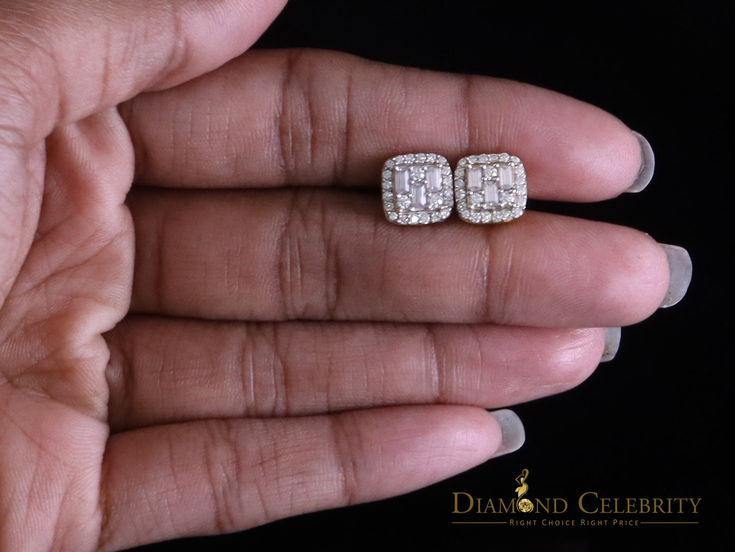 DiamondCelebritees 925 Stud Earrings Yellow Silver 0.75ct VVS 'D' Baguette Moissanite Men's/Women's