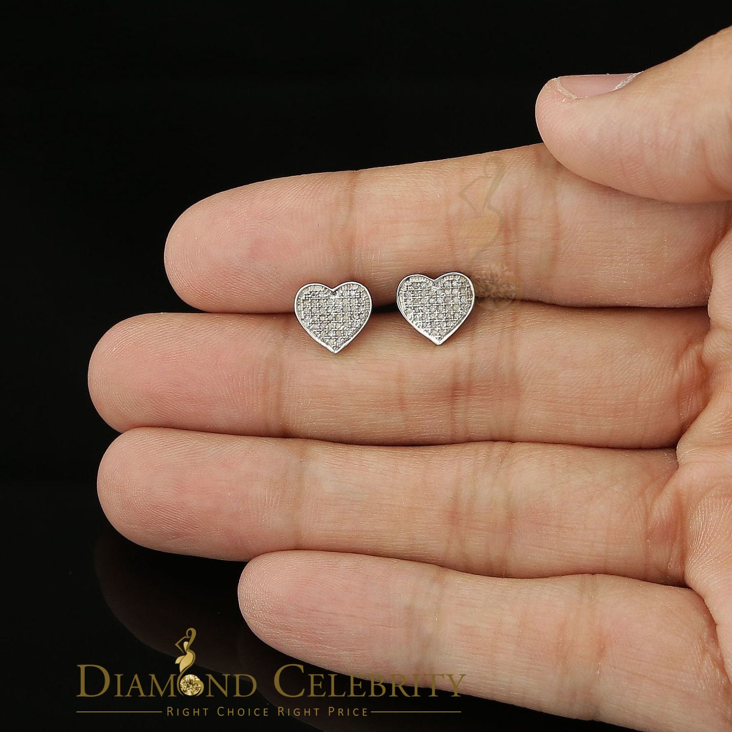DiamondCelebritees Aretes Para Hombre Heart 925 White Silver 0.25ct Diamond Women's /Men's Earrings