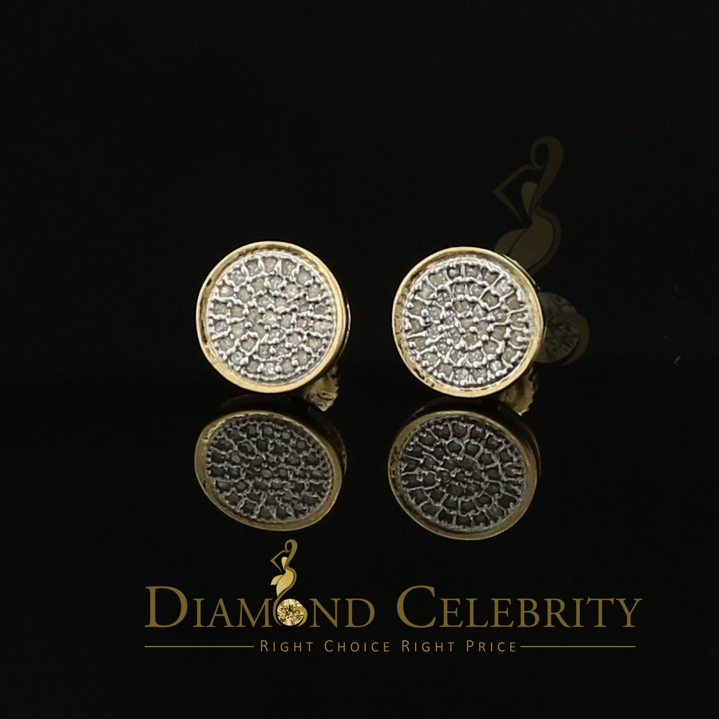 DiamondCelebritees 925 Yellow Silver Hip Hop 0.15ct Diamond For Men's & Women's Round Stud Earrings