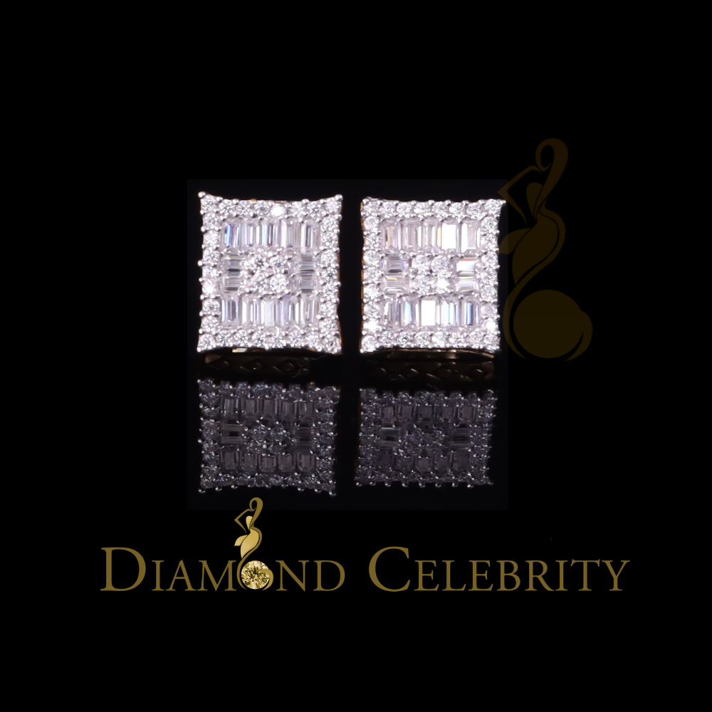 DiamondCelebritees Men's/Women's 925 Silver Yellow 1.00ct VVS 'D' Moissanite Baguette Stud Earrings