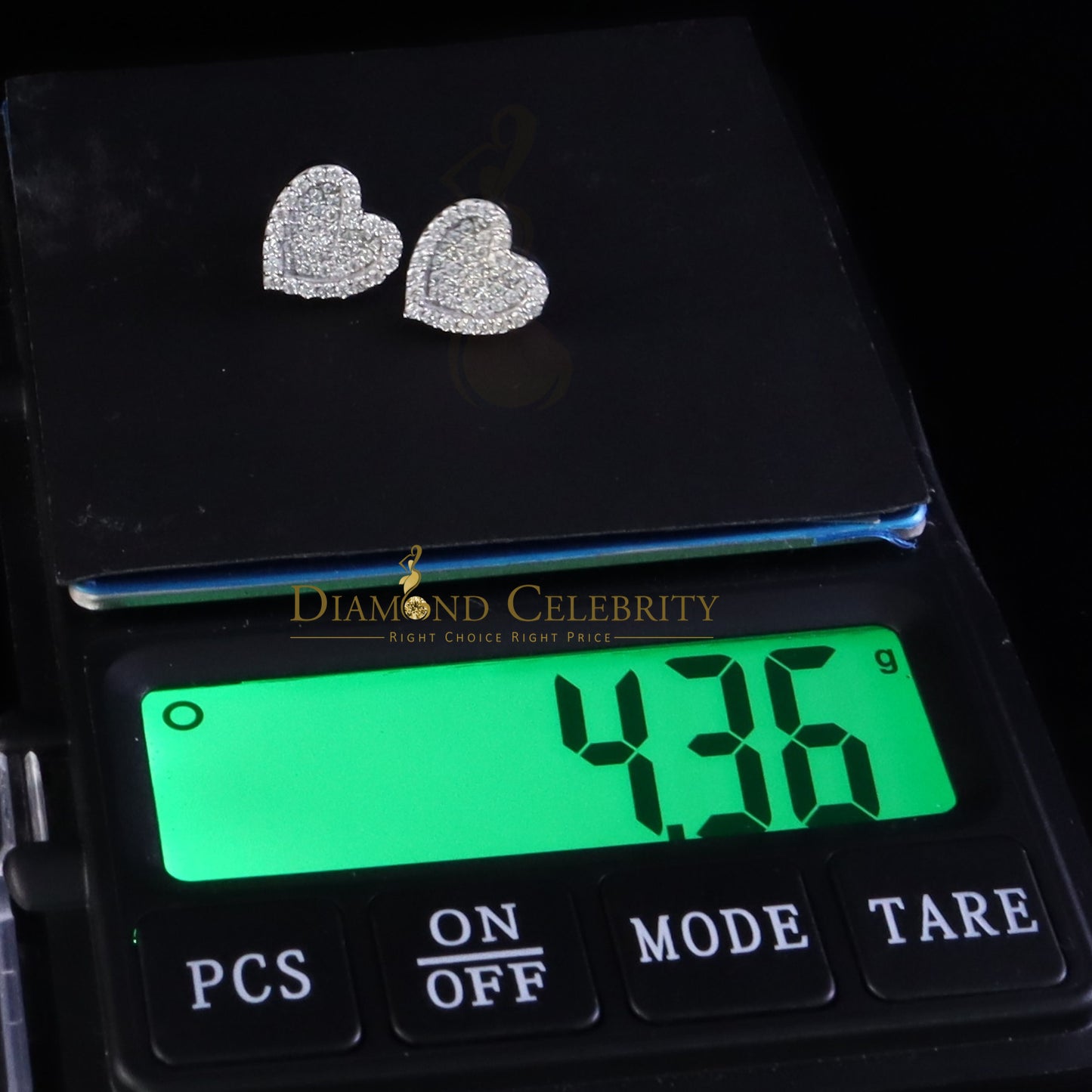 Diamondcelebritees 925 White Silver 1.00ct VVS 'D' Moissanite Heart Stud Earring Men's/Womens