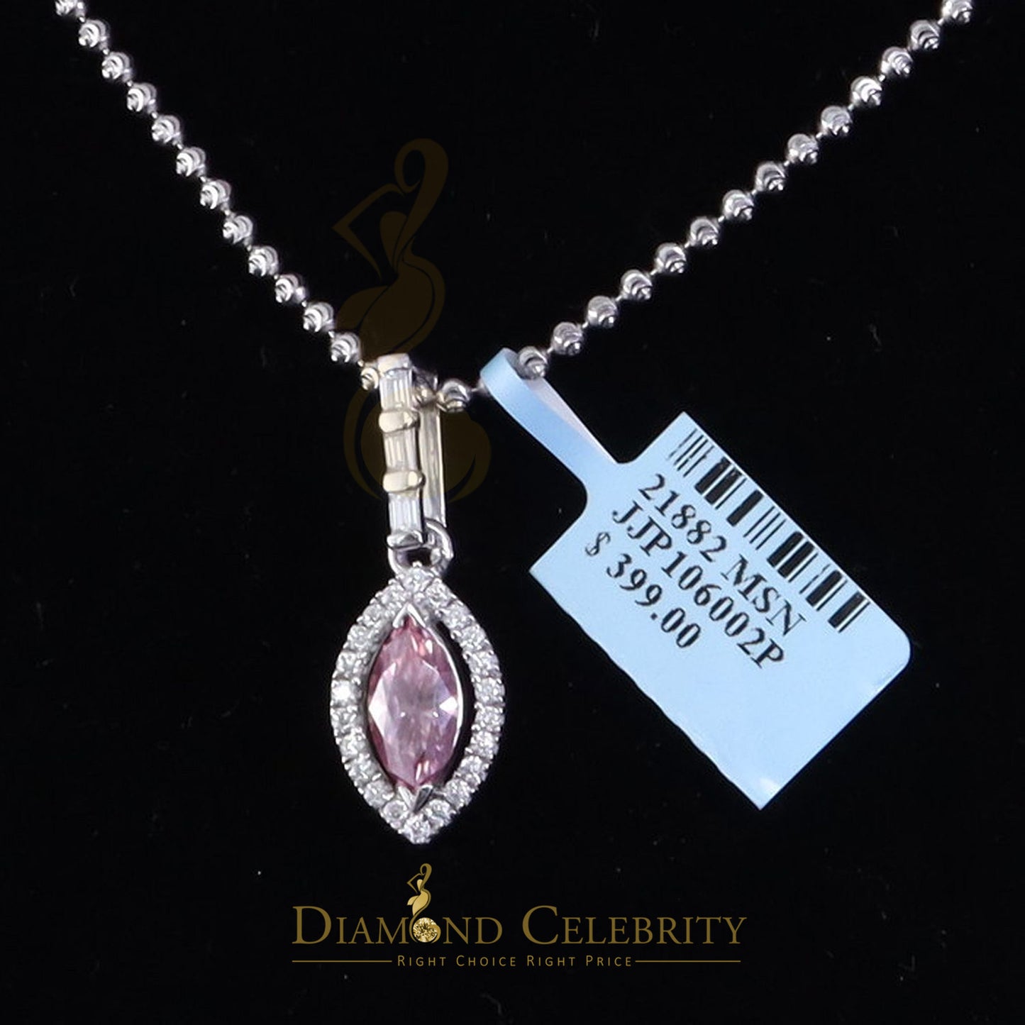 Diamondcelebritees Simple Women's 925 Silver White 1.25 ct VVS 'D' Pink Marquis Moissanite Pendant