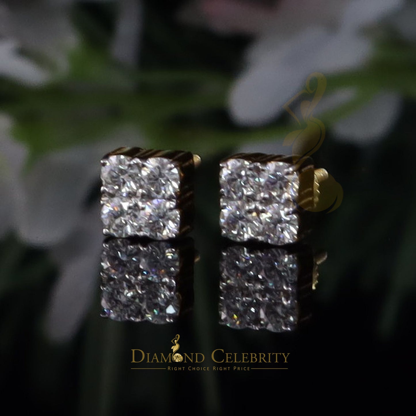 DiamondCelebritees Men's/Women's 1.00ct VVS 'D' Moissanite 925 Silver Yellow 4 Stone Stud Earrings