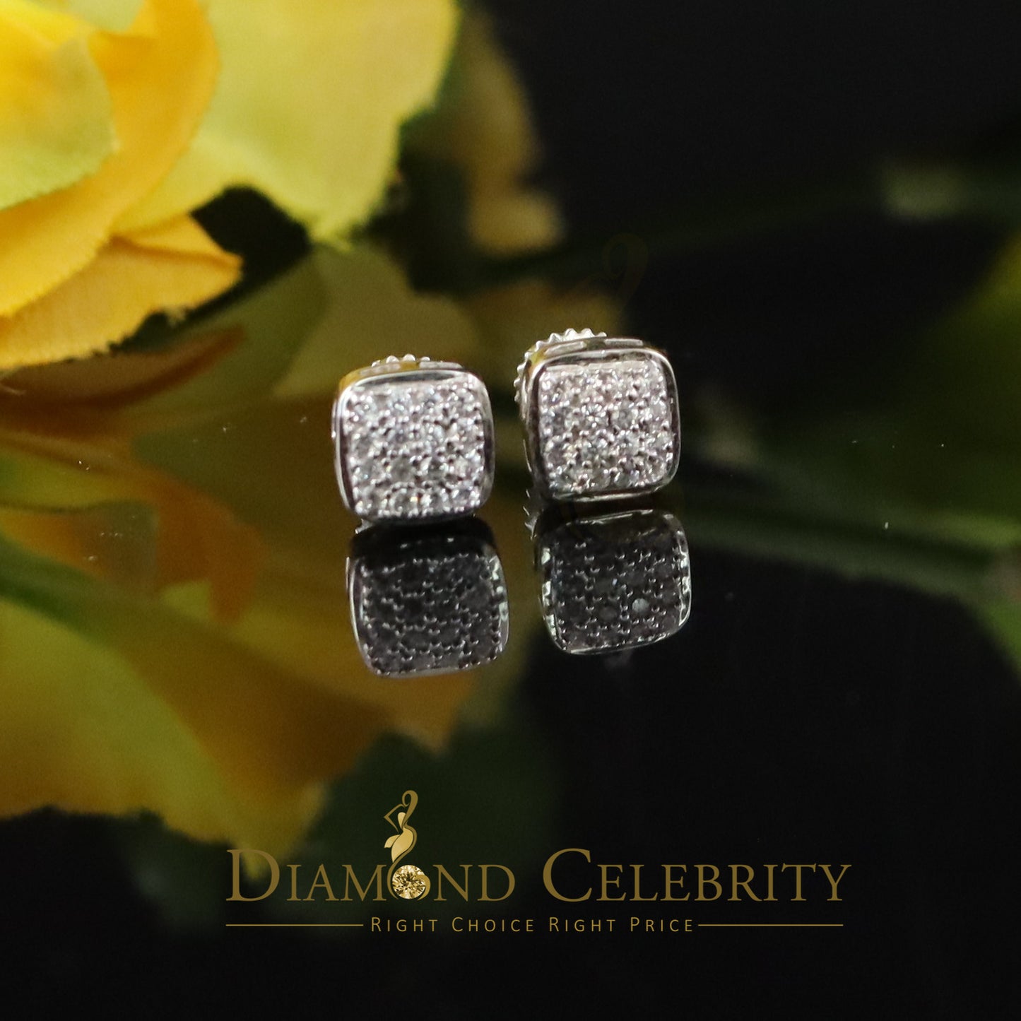 DiamondCelebritees Hip Hop 2.04ct Cubic Zirconia White 925 Silver Screw Back Square Women Earrings