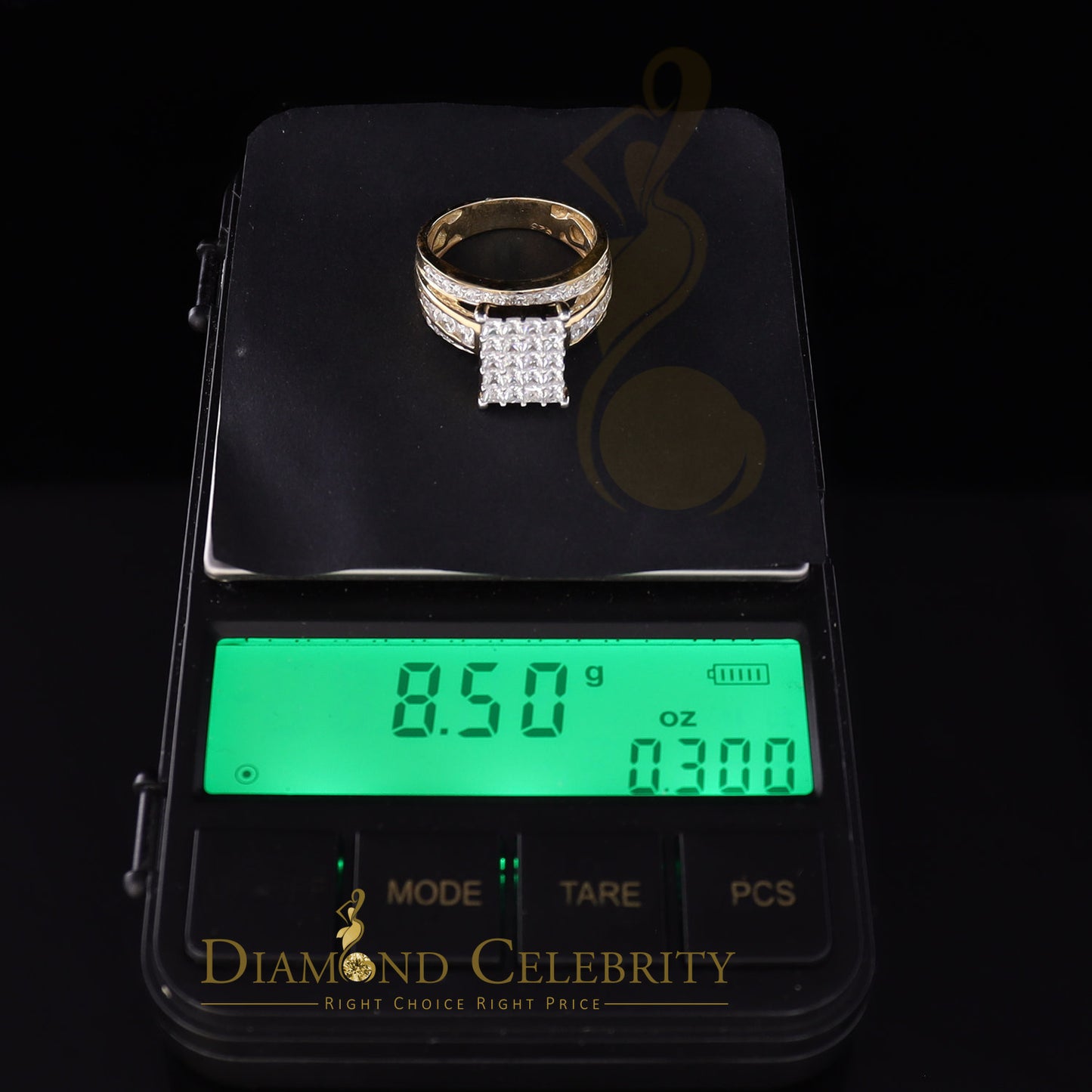 DiamondCelebritees 3.80ct Yellow 925 Silver Cinderella Cubic Zirconia Womens Engagement Ring Size 8