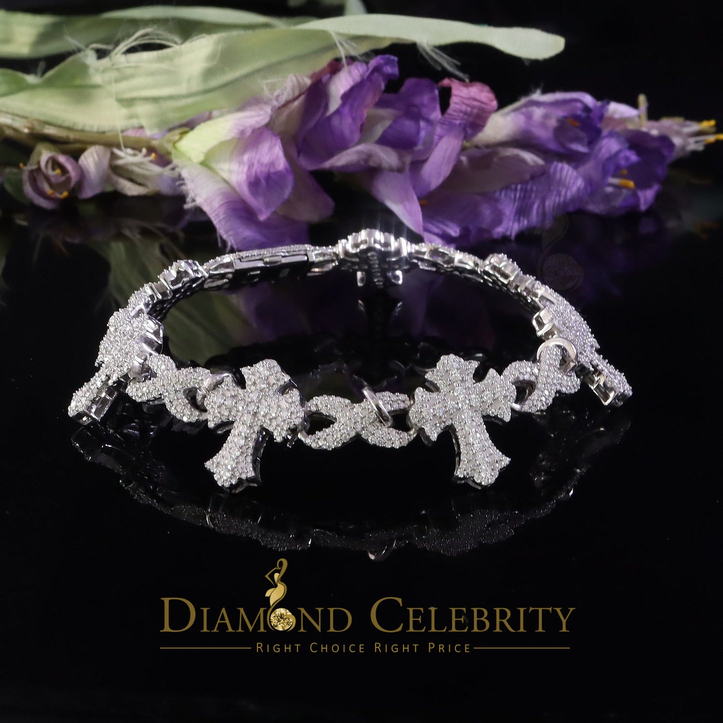 Diamondcelebritees 925 D'Moissanite Silver 8.00CT White Victoria Cross Infinity Bracelet Men/Women