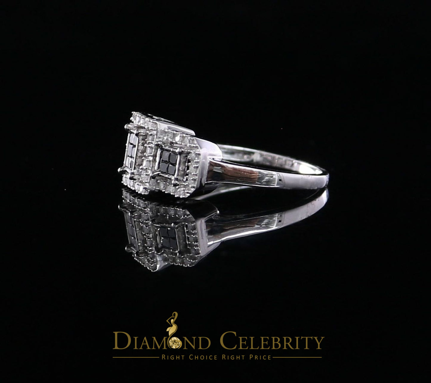 DiamondCelebritees Real 10kt White Gold with Black Stone 0.50CT Real Diamond Square Ring size 6.5