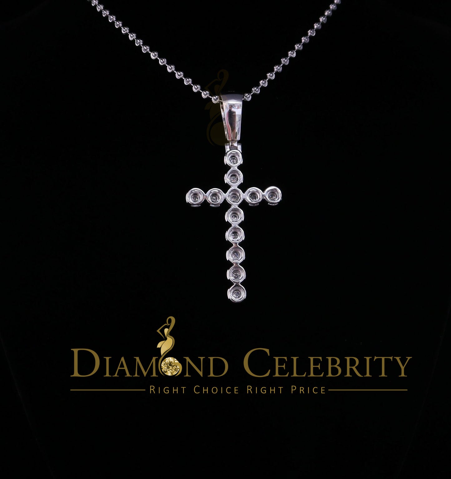 DiamondCelebritees Real 1.25ct Diamond Sterling Silver CROSS Charm Necklace Pendant in White