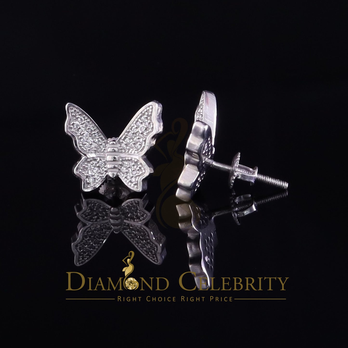 DiamondCelebritees Butterfly Stud Earrings White 925 Sterling Silver Women's 0.50ct Cubic Zirconia