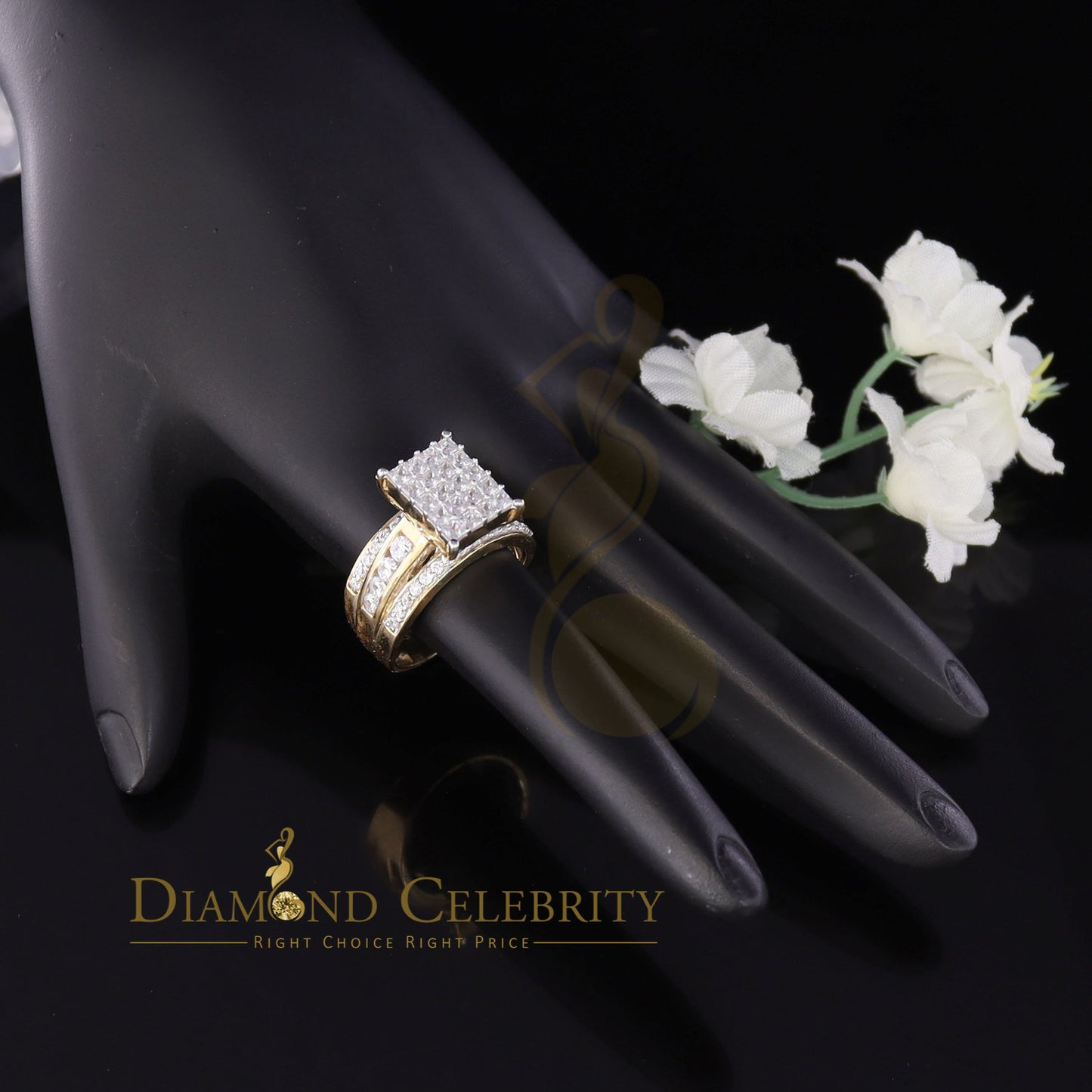 DiamondCelebritees 3.80ct Yellow 925 Silver Cinderella Cubic Zirconia Womens Engagement Ring Size 8