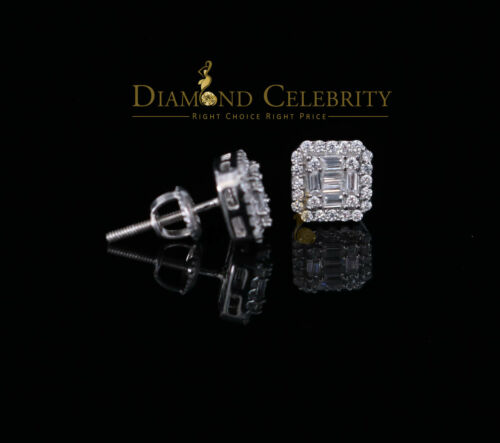 DiamondCelebritees 925 Hip Hop White Sterling Silver 0.64ct Cubic Zirconia Women's Square Earrings
