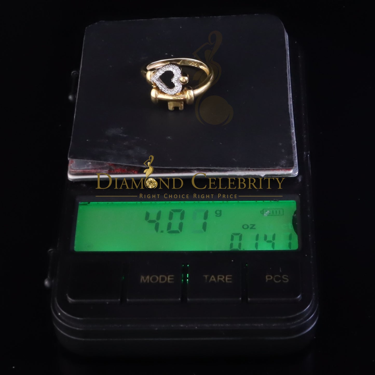 DiamondCelebritees 925 Yellow Silver 0.20ct Cubic Zirconia Promise Heart Key Womens Ring Size 8