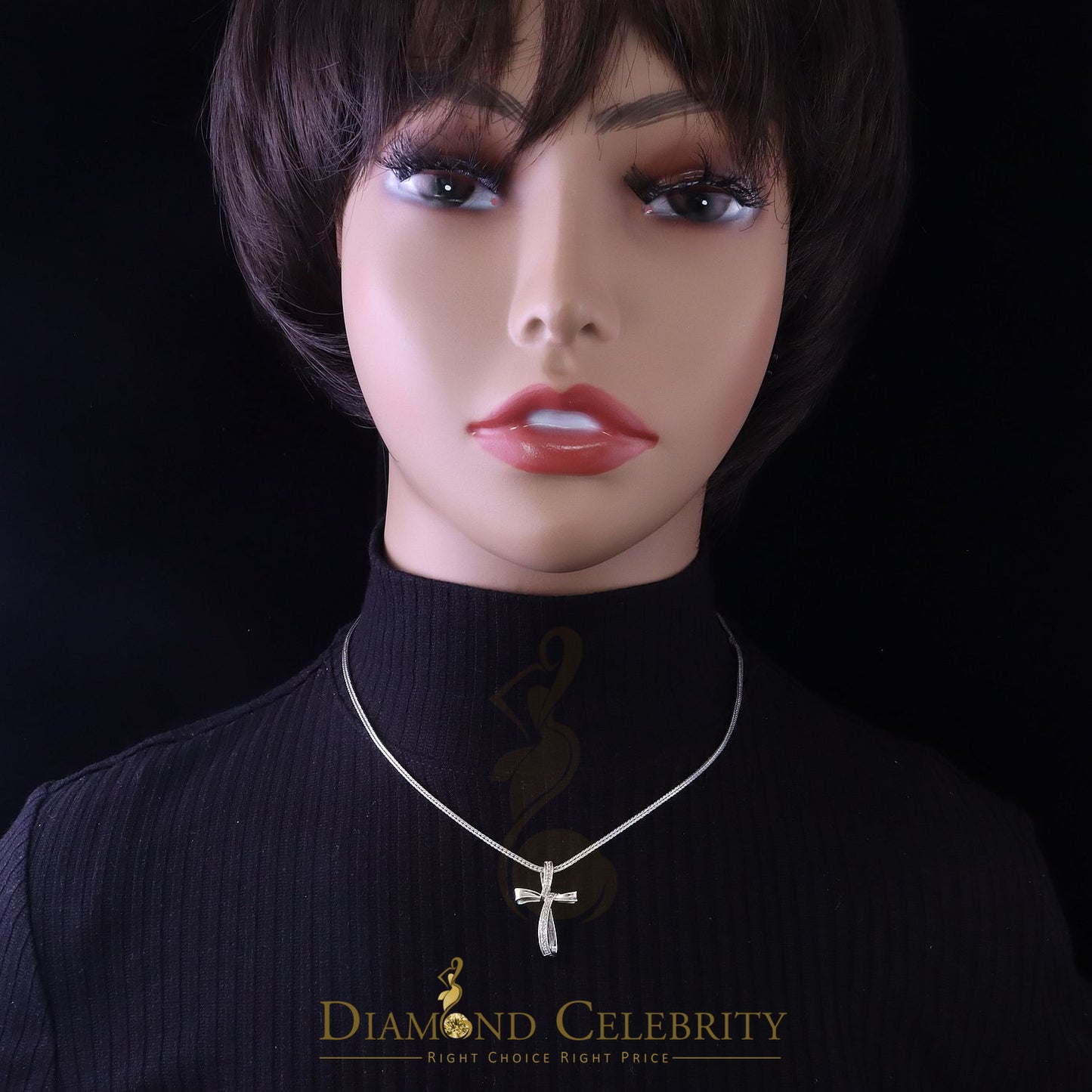 DiamondCelebritees Real 0.07ct Diamond Sterling Silver White Cross Pendant