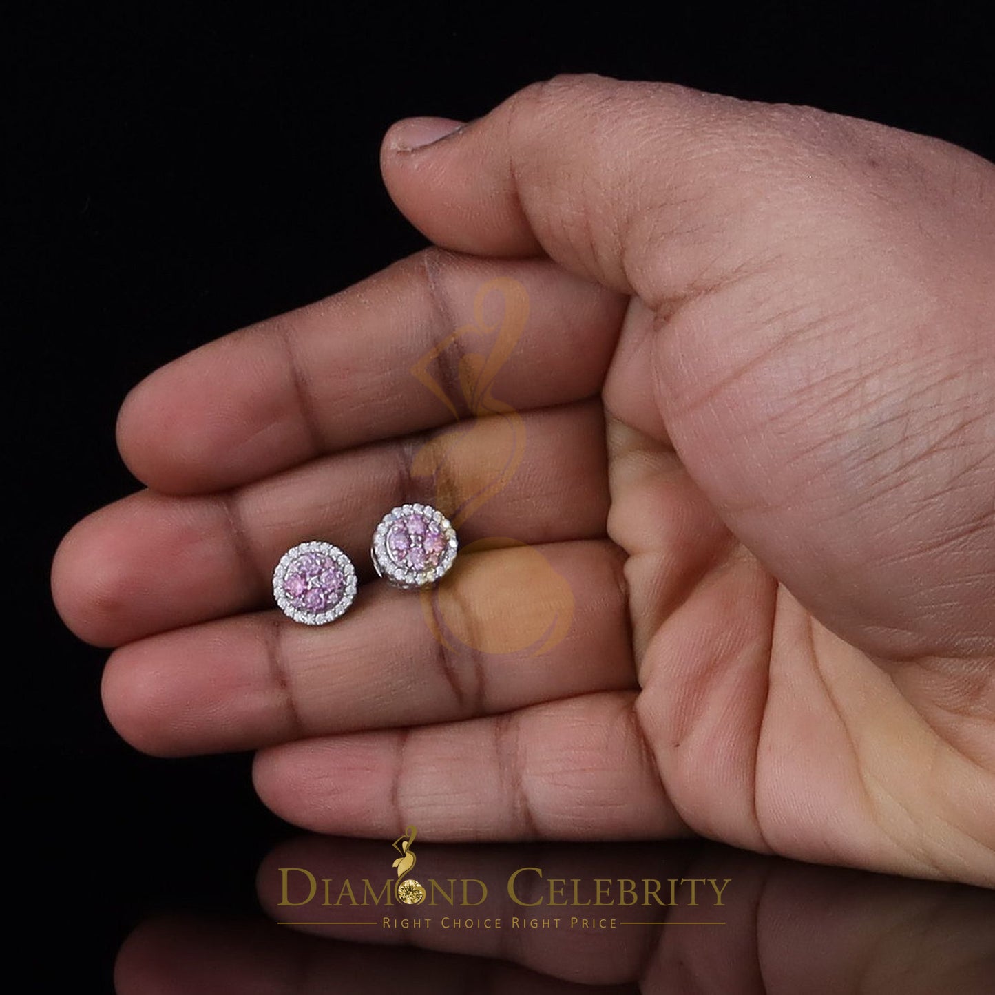 Diamondcelebritees Women's 925 Silver White 1.00ct VVS 'D' Pink Moissanite Round Stud Earrings