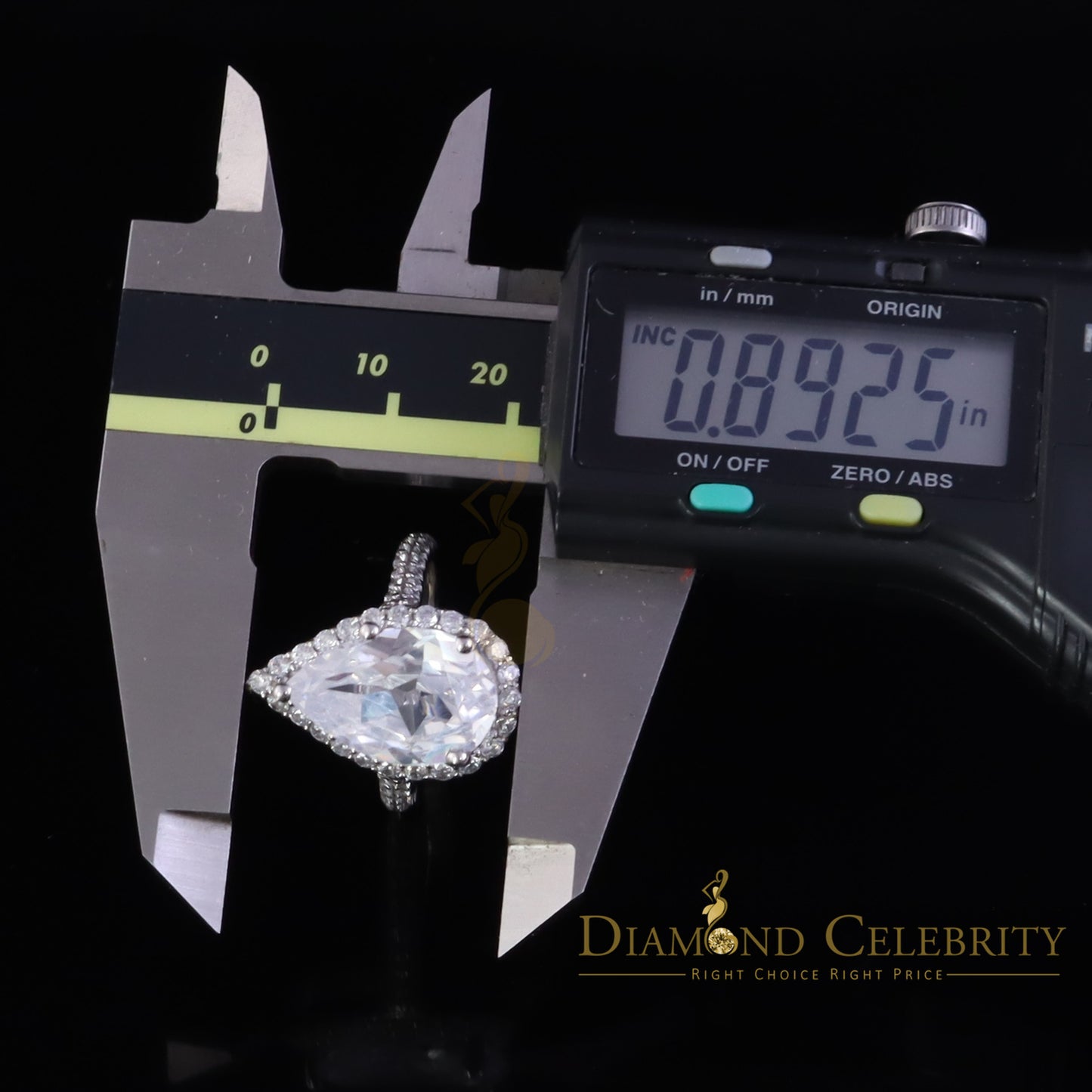 DiamondCelebritees 925 Cubic Zirconia Silver White Pear Shaped Engagement Ring Size 09 For Women's