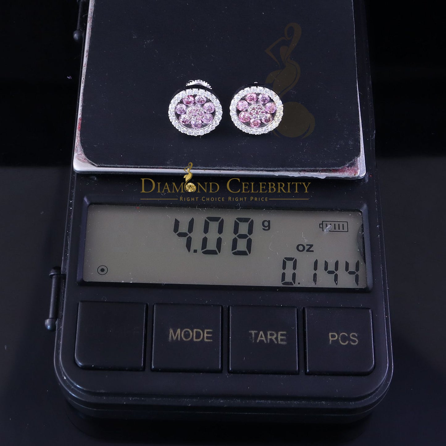 Diamondcelebritees Women's 925 Silver White 1.50ct VVS 'D' Pink Moissanite Round Stud Earrings