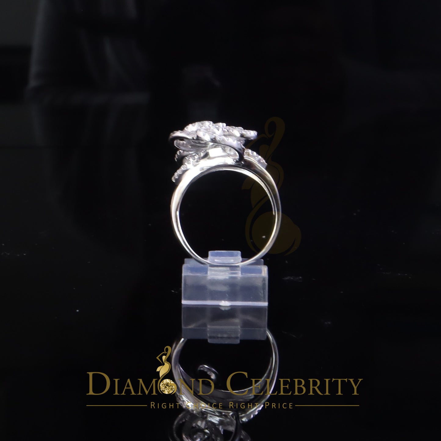 DiamondCelebritees 2.50 ct Cubic Zirconia 925 White Silver Cocktail Flower Womens Ring Size 8.5