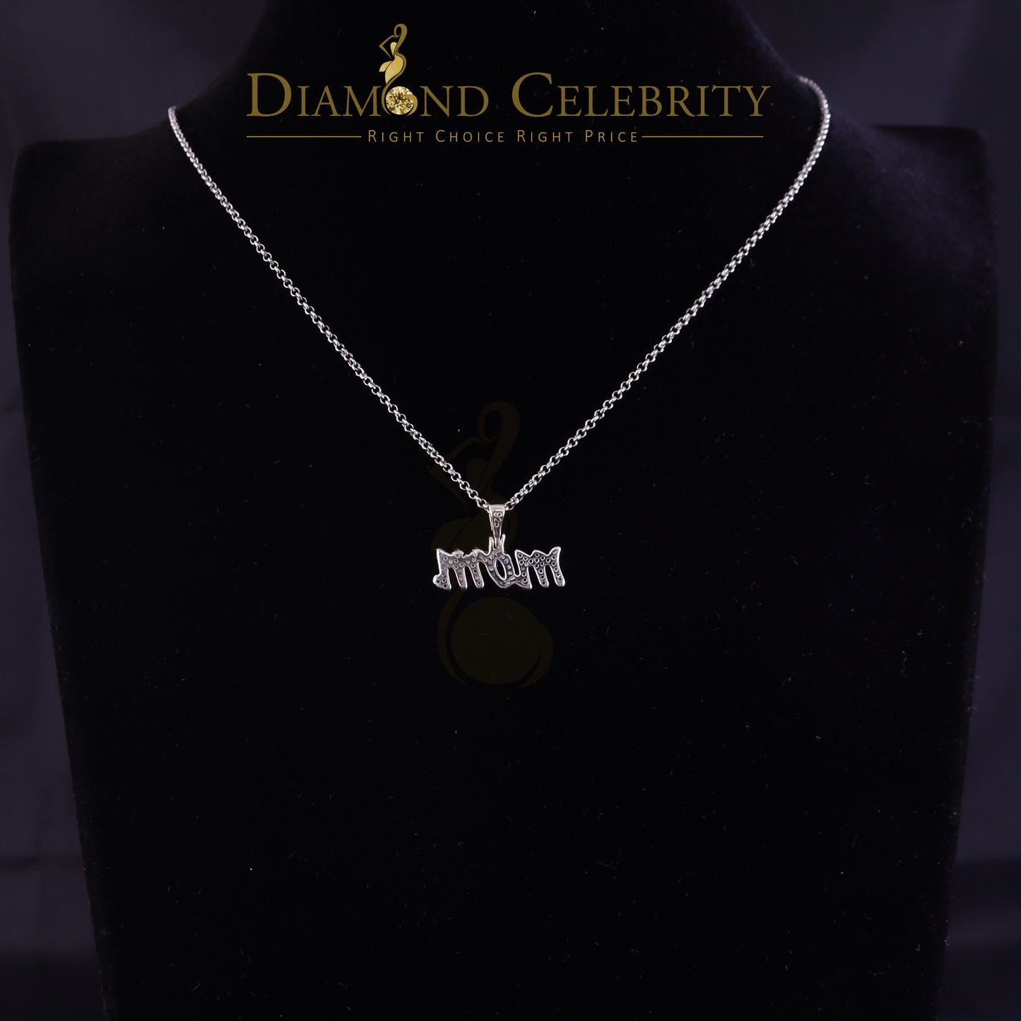 DiamondCelebritees White 925 Sterling Silver Real 0.25CT Diamond MOM'S Charm Necklace Pendant