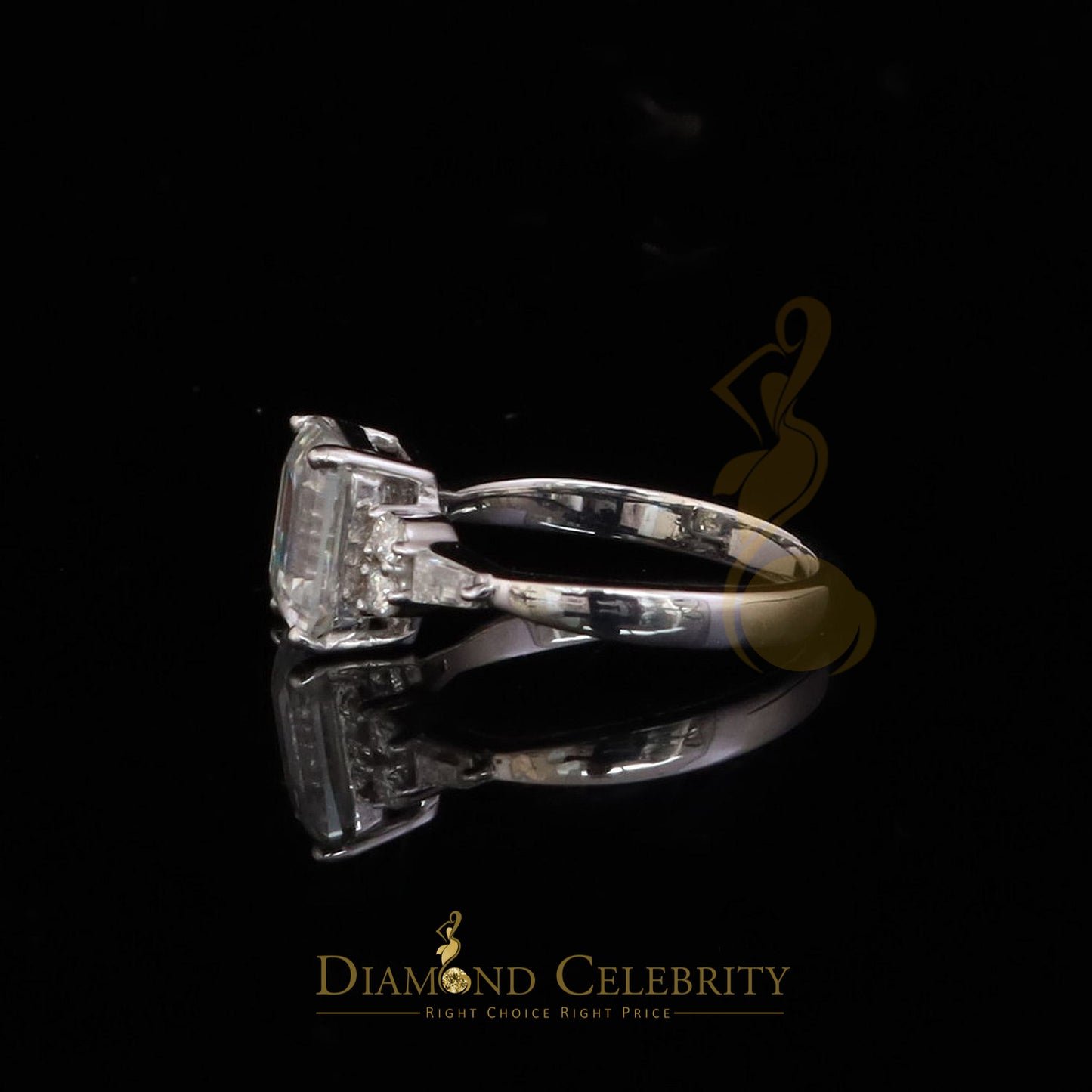 DiamondCelebritees 3.00CT Women's 925 Silver White VVS D Moissanite Emerald-cut Ring SZ 7