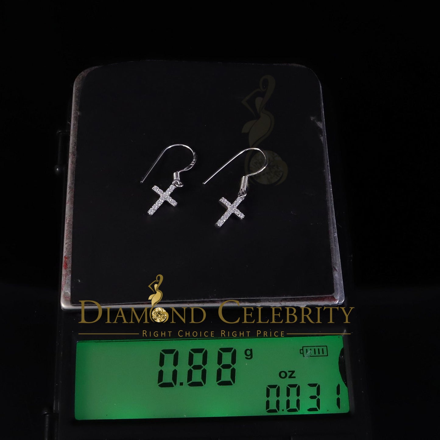 DiamondCelebritees White Sterling Silver 0.27ct Cubic Zirconia Men & Women Dangling Cross Earring