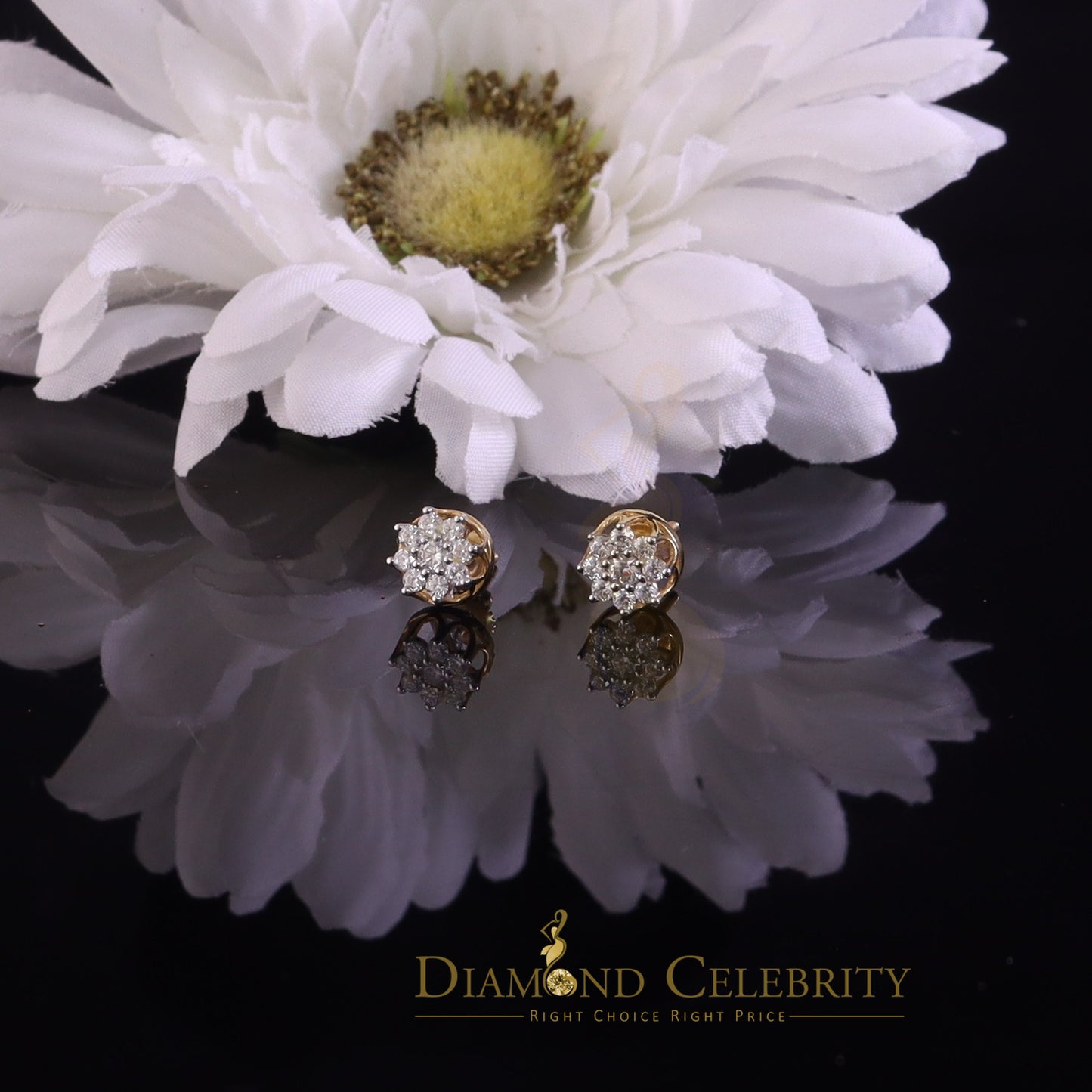 DiamondCelebritees 0.50ct Vvs 'D' Color Genuine Moissanite FLORAL Earrings 10k Real Yellow Gold