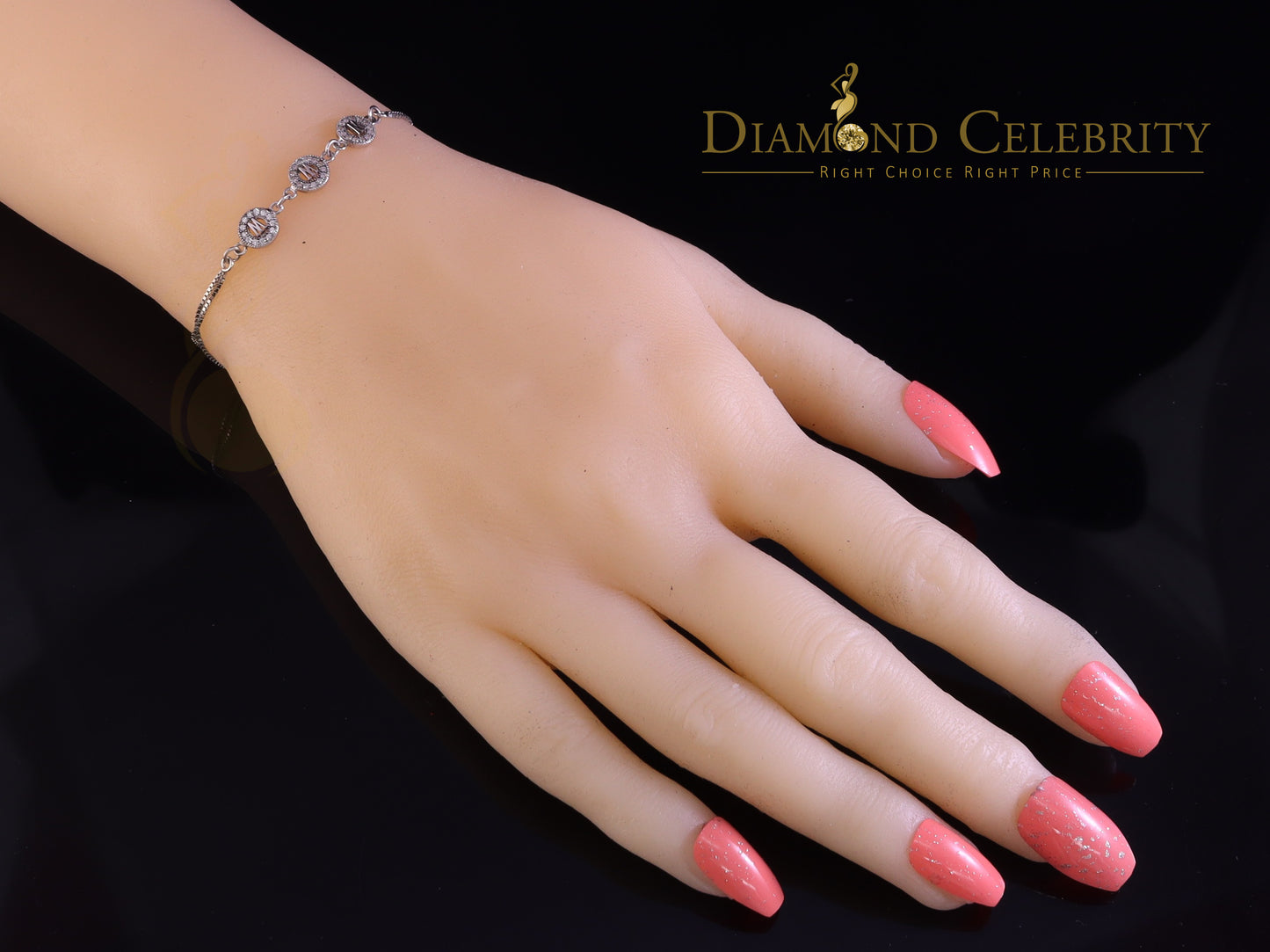 Diamondcelebritees Alphabet W in White Sterling Silver Ladies Bracelet Cubic Zirconia Size 7 Inch
